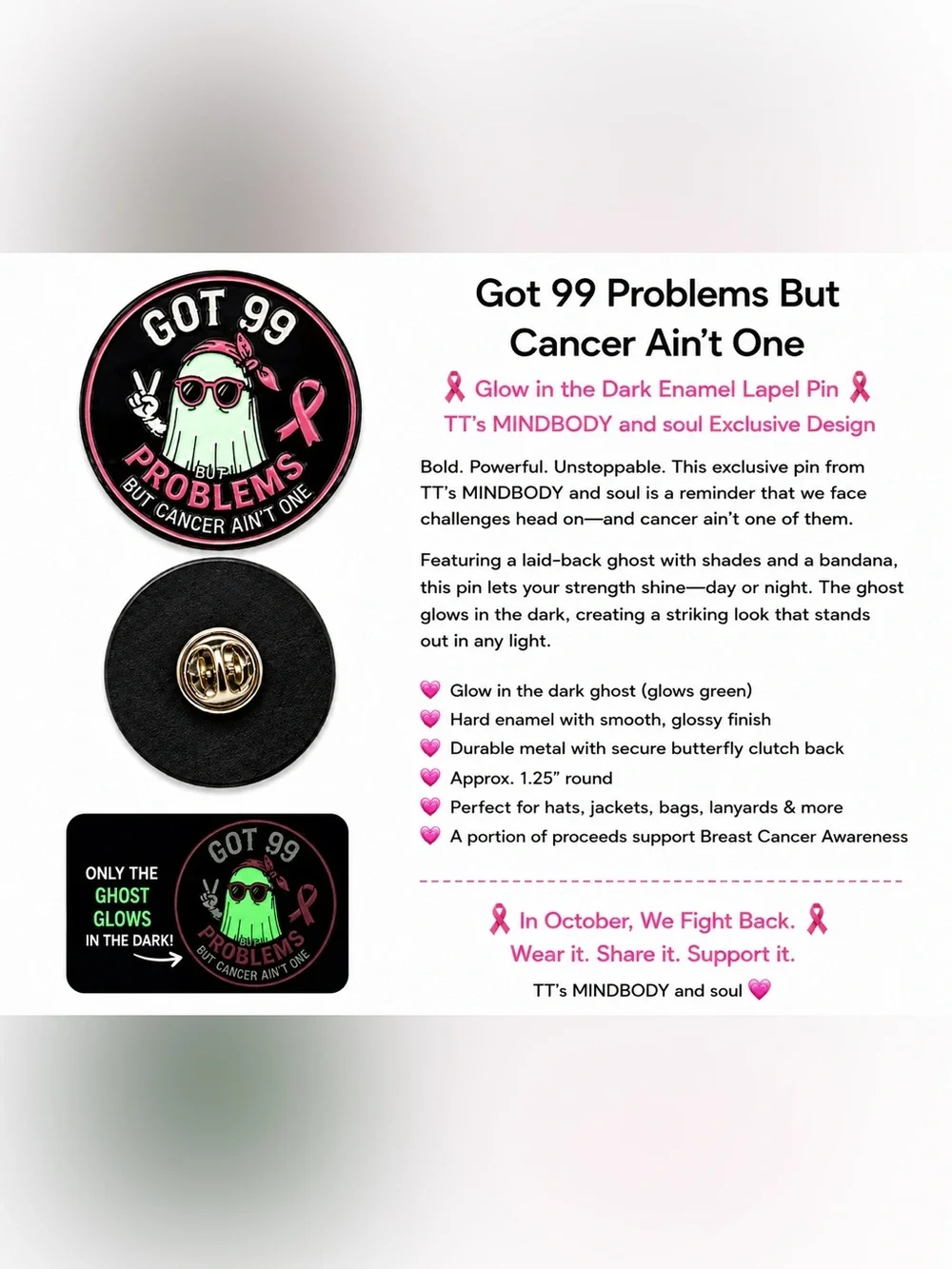 Glow-in-the-Dark Enamel Lapel Pin - Pink & Black